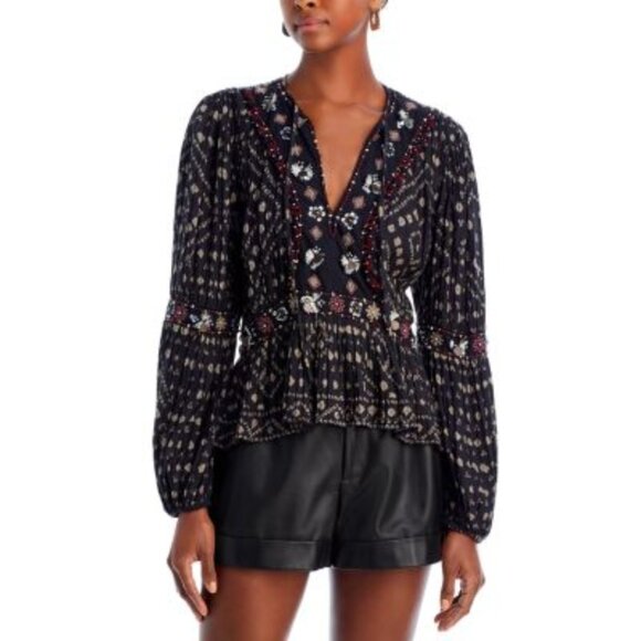 NWT Sea New York Black Maja Embroidered Long Sleeve Top Size XS - Picture 1 of 15